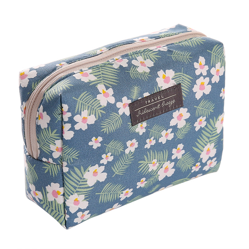Necessaire floral azul para maquilhagem e acessórios