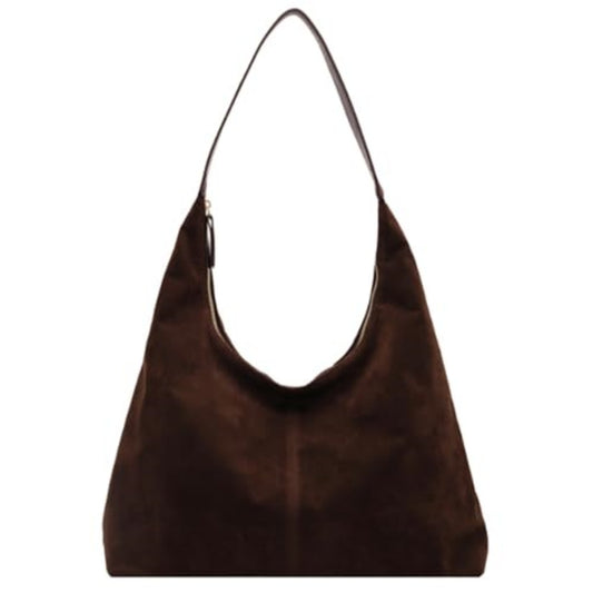 Mala crescent castanha vista de frente